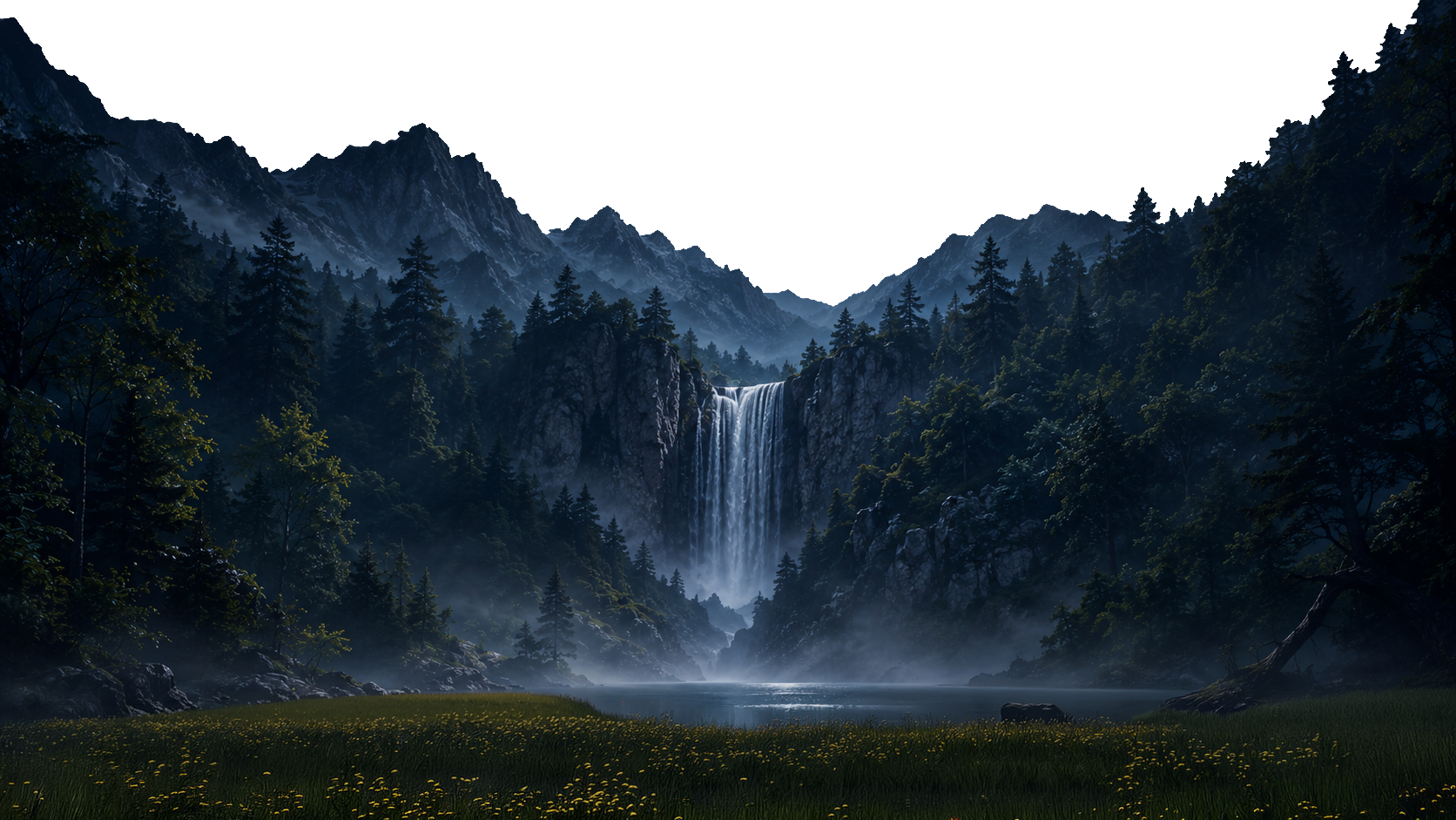 Landschaft mit Wasserfall